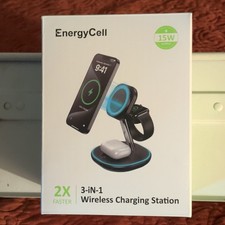 EnergyCell 3-in-1 Wireless Charging Station 15W Fast Charger Black