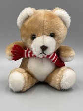 Vintage 1984 SWIB Small Teddy Bear W/ Red White Striped Scarf Stuffed Animal 7"