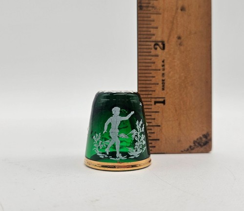 Vintage Mary Gregory Green Glass Thimble - Picture 4 of 4