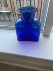 Vintage Blenko Cobalt Blue Glass Water Bottle with Double Spout 8"