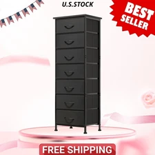 Tall Skinny Dresser Black, Narrow Organizer w/ 7 Fabric Drawers