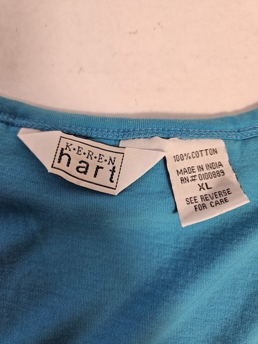 Keren Hart Turquoise Sleeveless Shirt W/Ruffles Size XL 100% Cotton - Picture 7 of 9