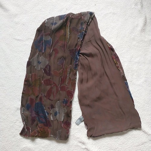 Elaine Gold Scarf Brown Floral Silk Blend Lined Velvet Burnout Fairy Whimsigoth - Picture 2 of 7