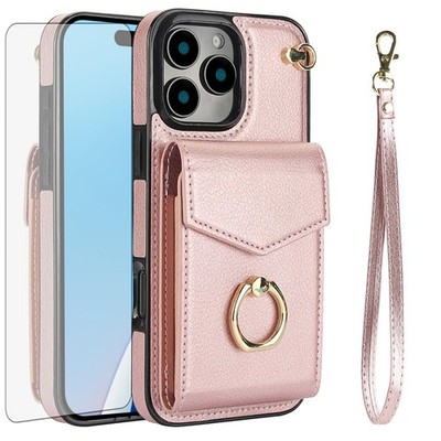 Asuwish Compatible Iphone 16 Pro 6.3 Inch Wallet Case Tempered Glass Screen