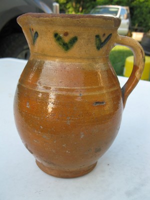 Jaspe pottery pitcher antique Soufflenheim France early 1900's 6 1/2'' confit
