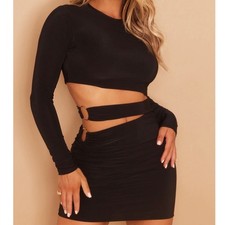 PrettyLittleThing Cut Out Black Dress Size 6 Long Sleeve New With Tags