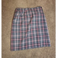 Charter club vtg knee length tartan plaid wrap skirt academia grey red 10