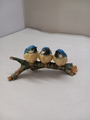 Vintage Capodimonte Figur 3 Bluetits auf einem Ast A2
