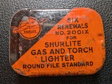 Old Vintage Shurlite Torch Lighter Tin With 4 Renewals