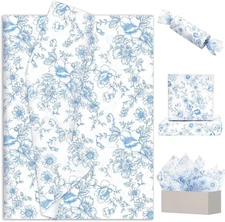 JarThenaAMCS 100 Sheets Blue Floral Tissue Paper Flower Gift Wrapping 