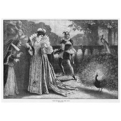 Fine Feathers Make Fine Birds Elizabethan Lady & Jester - Antique Print 1872