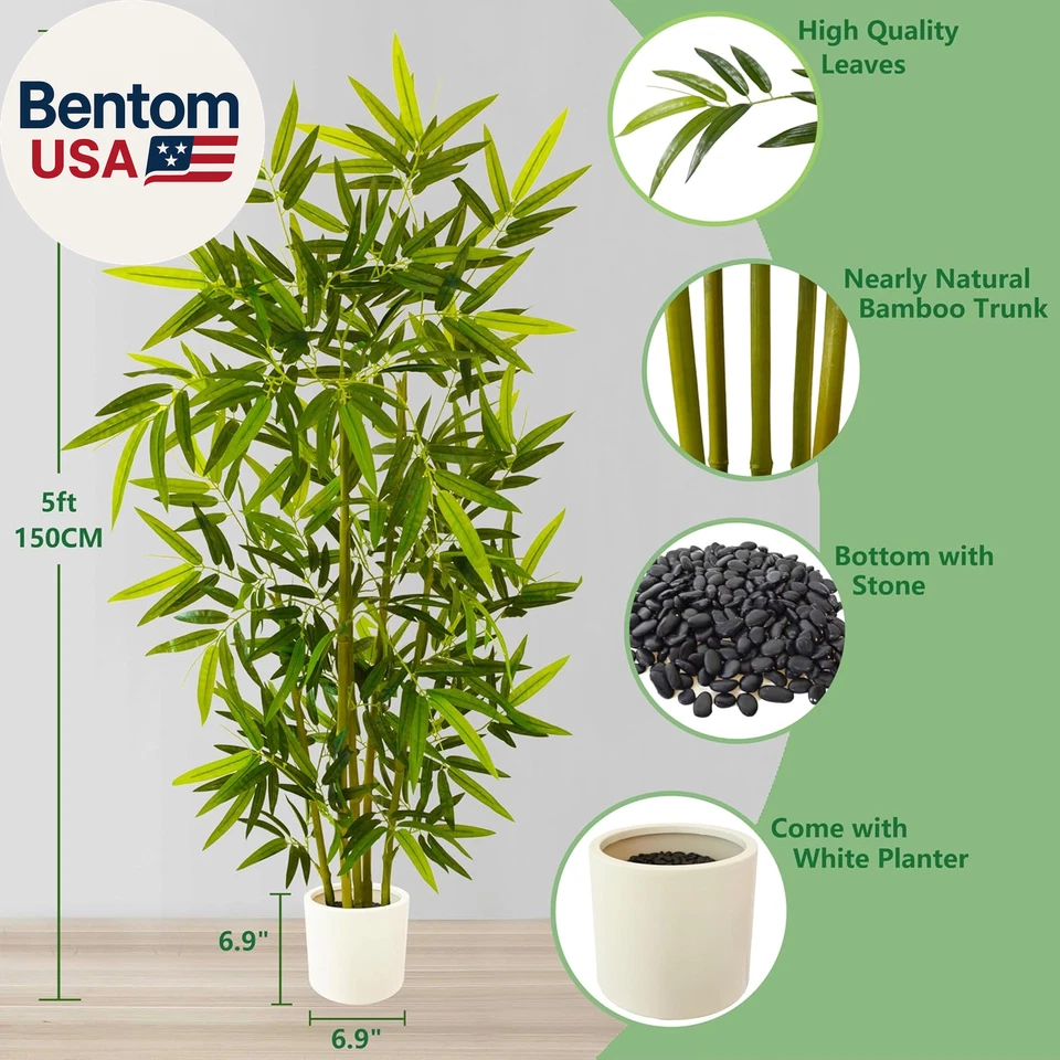 Artificial Bamboo Tree, 5Ft Tall Fake Bamboo Plant with White Planter, Faux Tree - Image 2 of 4