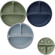 Baby Plates 3 Pack, 100 Food Grade Silicone Toddler Plates, Divided Baby Suc...