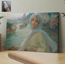 Women Portrait Fausto Zonaro Goksu Figurative CANVAS WALL ART 30x20 in