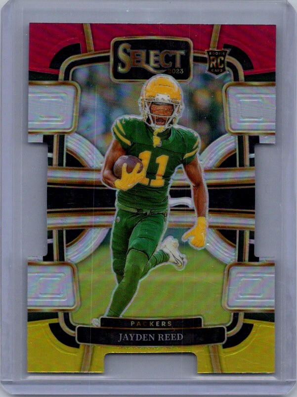 2023 Panini Select #38 Jayden Reed Red and Yellow Prizms Die Cuts