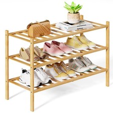 Bamboo Wooden Shoe Rack for Closet - Stackable Shoe Organizer with Modular St...
