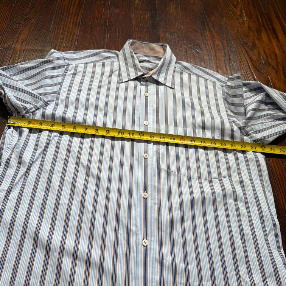 Bugatchi Uomo Shirt Mens Large Blue Striped Flip Cuffs Long Sleeve - Image 4 of 4