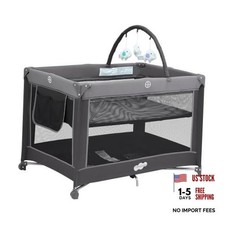 Charcoal Gray Foldable Baby Playard Crib for Toddlers - Portable