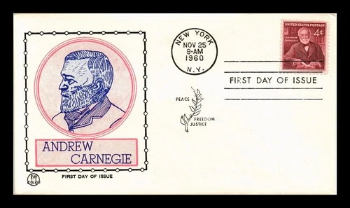 DR JIM STAMPS US COVER ANDREW CARNEGIE FIRST DAY ISSUE TRI COLOR CACHET