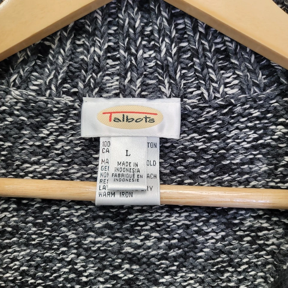 Colete Suéter Feminino Talbots Grande Preto Branco Cinza Malha Marled Zíper Completo - Imagem 2 de 4