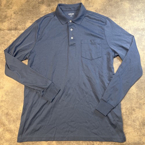 Lands End Hemd Herren L TALL Blau Supima Baumwolle Langarm Tasche Polo