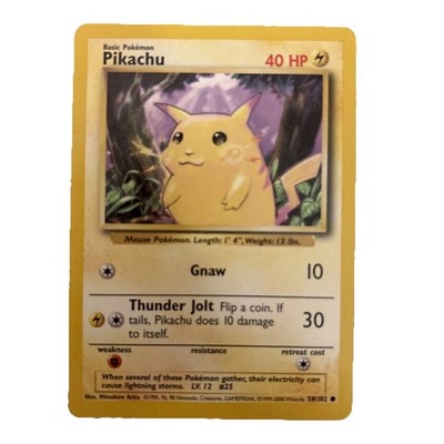 Pikachu 1999 Yellow Cheeks Vintage Pokemon Card 58/102 (NM)