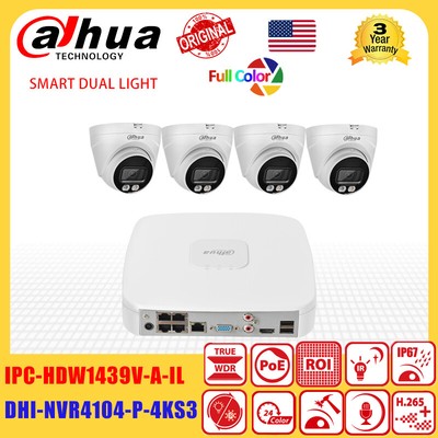 Dahua 4MP Dual Light Full-Color+IR 12MP 4CH 4POE NVR Security Camera System Lot