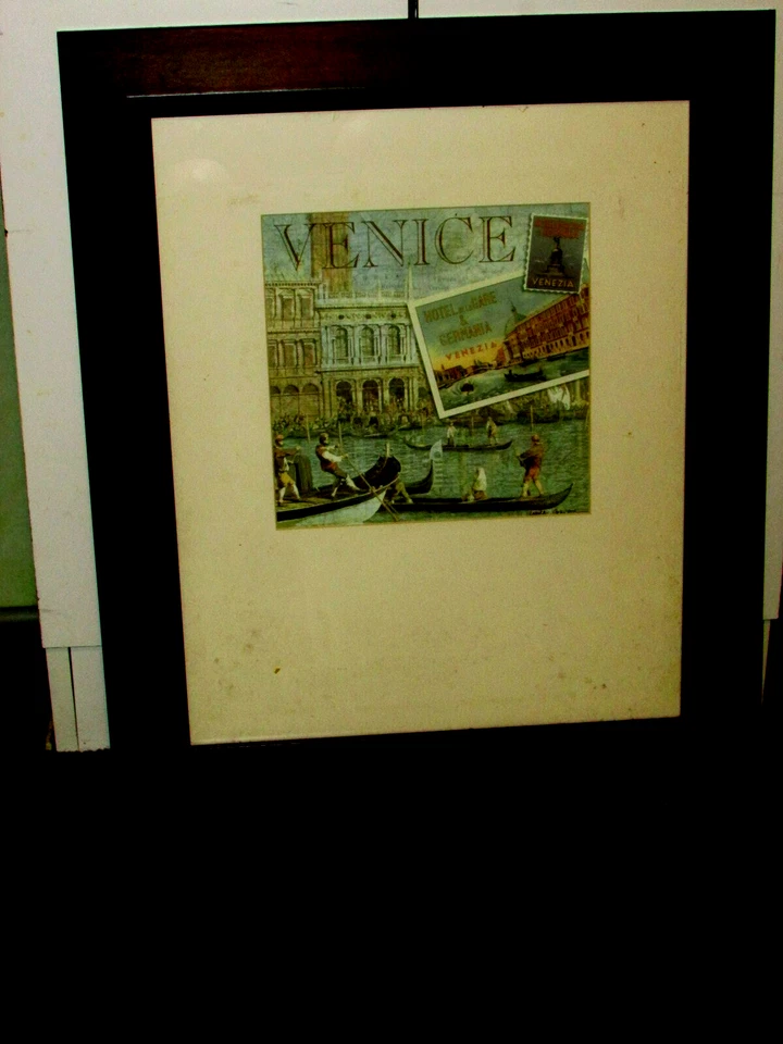 VENICE 9.5x9.5 pastel print w/3+" mat black 3" frame 20 +x24 overall(N clst) - Image 2 of 4