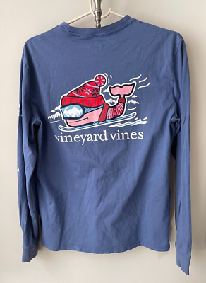 Vineyard Vines Men's Blue Race Whale Skiing Long Sleeve Graphic T