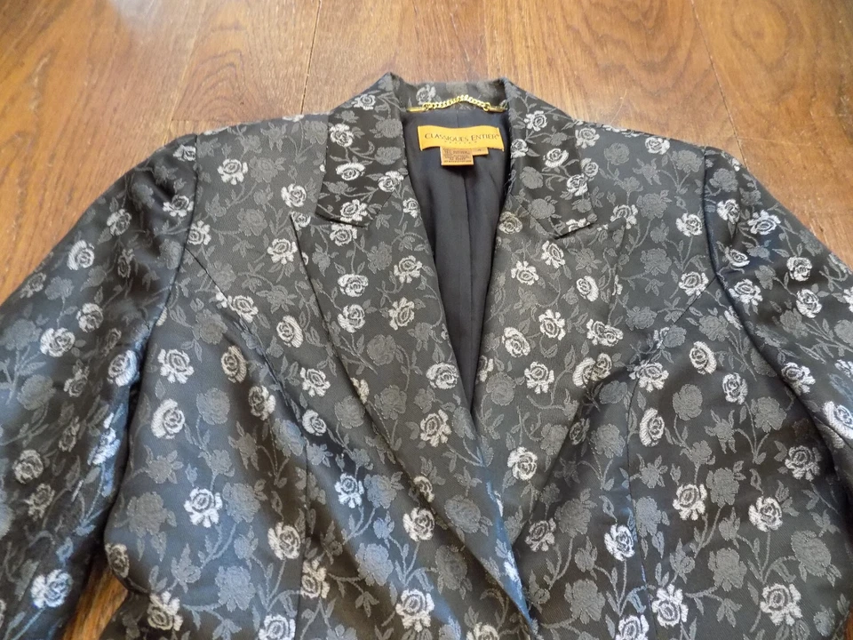 Petite Classiques Entier 灰色花卉长款西装外套掸子缎面尺寸 4 可爱 — 第 2/4 张图片