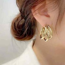 Golden Plated Hoop Earrings With Multi Tube C Hoop Boho Style For Women