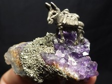 Fantasy Pewter Mining Scene on Amethyst Crystal, Made in USA (2.2 oz) J5