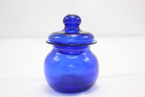 Antiguo frasco azul cobalto soplado a mano con tapa - Imagen 5 de 7