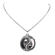 Celtic Dragon Yin Yang Necklace Black Silver Stainless Steel Amulet Pendant