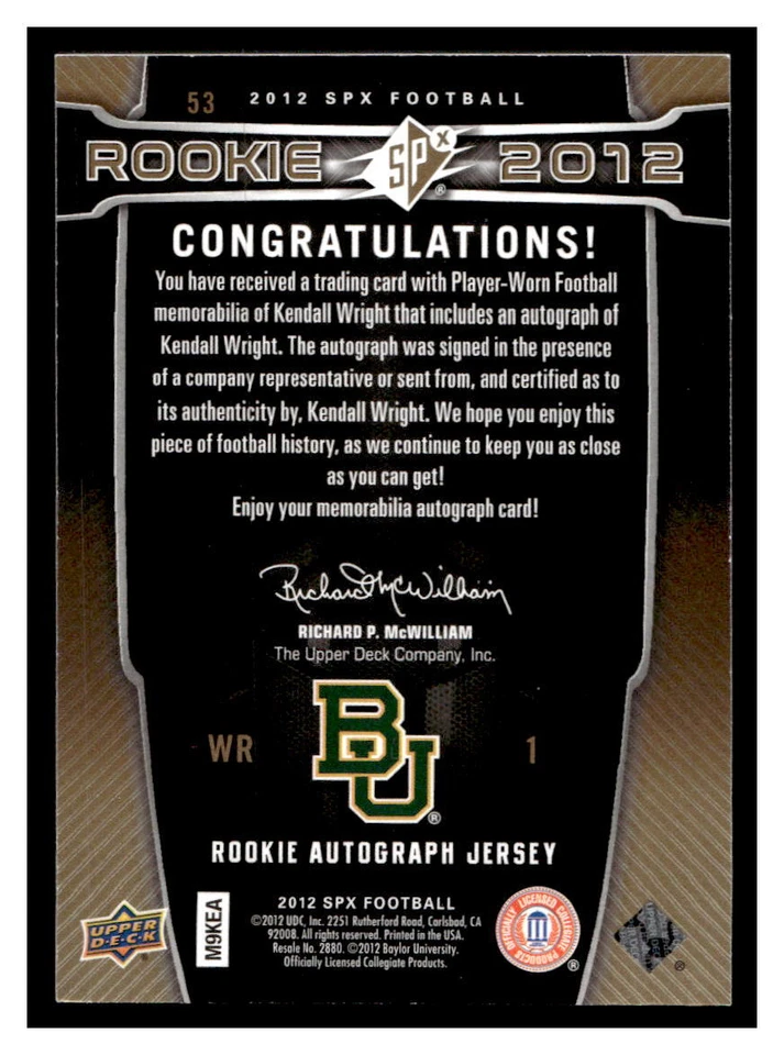 2012 Upper Deck Football #53 Kendall Wright 30/399     FRA40 - Image 2 of 2