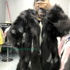 New Real Natural Women's Fox Fur Coat with Hood Fashion Warm Winter Jacket