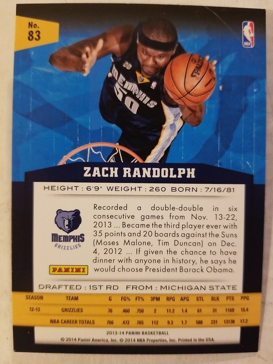2013-14 Panini Memphis Grizzlies Basketball Card #83 Zach Randolph