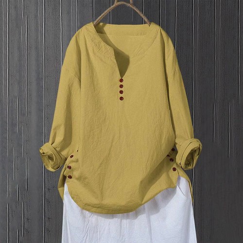 Women's Cotton Linen Tunic T-Shirt Tops Ladies Casual Baggy Blouse Tee Plus Size - Picture 8 of 17