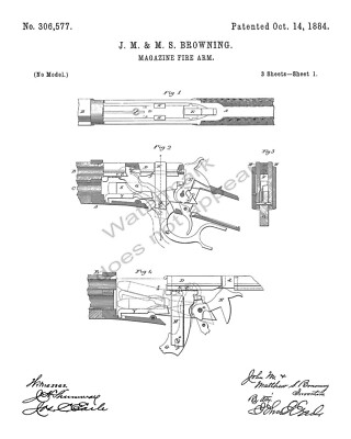 1886 Winchester Lever Action Rifle Gun Patent Print - White