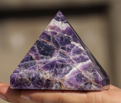 85MM Chevron Amethyst Crystal Pyramid Gemstone Energy Abundance Healing Pyramid