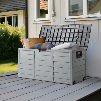 Garden Storage Box 75 gal Black Outdoor Tool Case Cushion