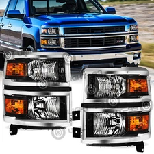 Pair Headlights For 2014-2015 Chevy Silverado 1500 Pickup Headlamps 14-15 Sets