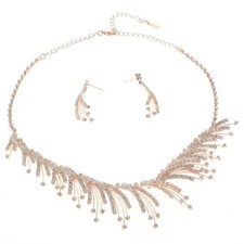 Rose Gold Tone Metal Rhinestone Necklace Earring Set S8330-RGCRY