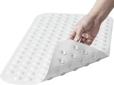 Non Slip Silicone Bathtub Shower Mat for Kids Elderly | Soft Washable White