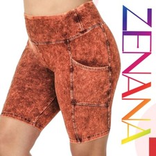1X 2X 3X PLUS ZENANA BRICK Mineral Wash Pockets BIKER/BIKE SHORTS BHCS