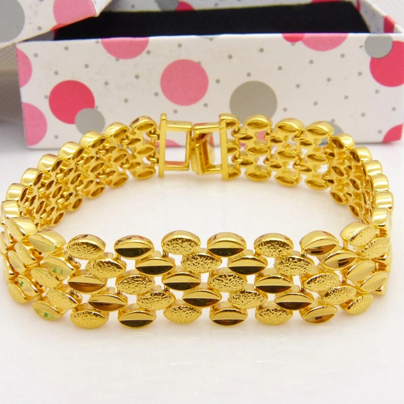 Brazalete de oro amarillo de 18 quilates sobre latón para mujer de 7,5" cadena eslabonada de 16 mm de ancho D804 Foto 2 de 4
