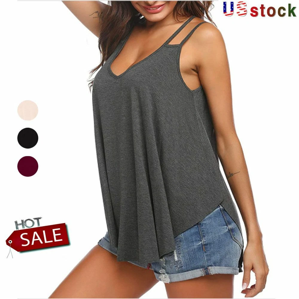 Women's Plus Size Camisole Tank Top Loose Fit V Neck Double Spaghetti Strap  Top