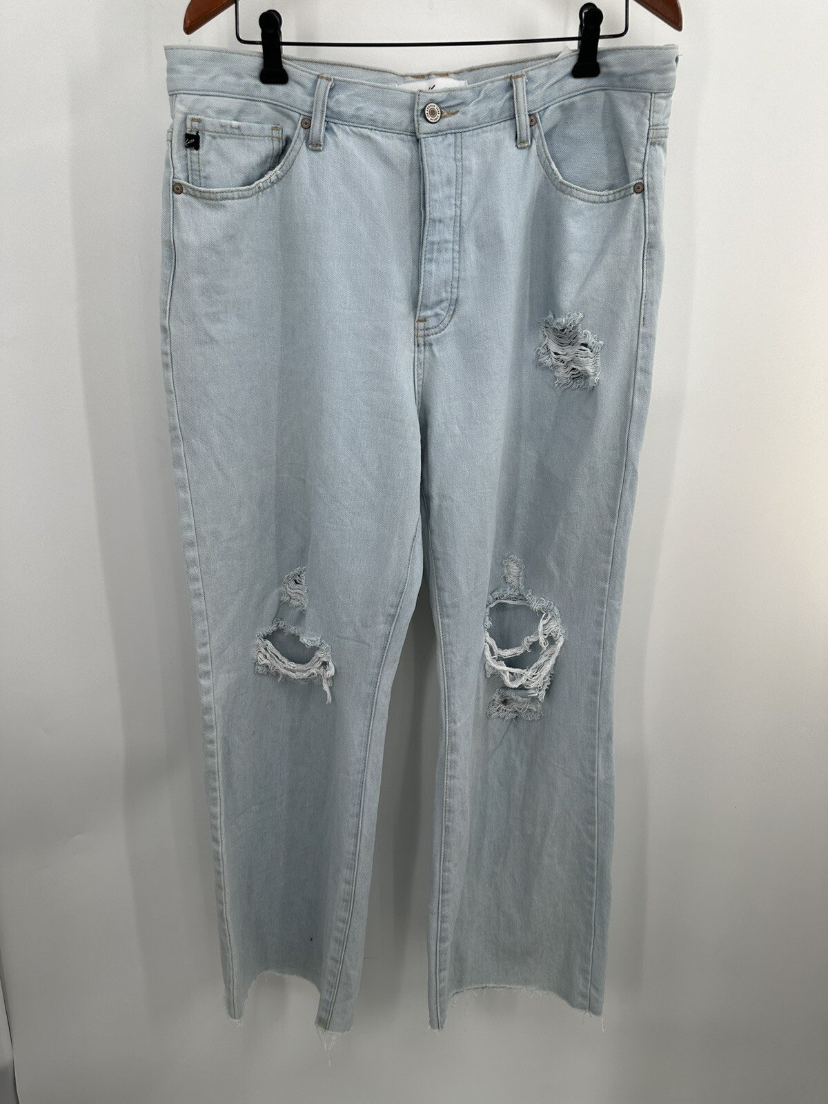 KanCan Jeans 15 Blue Button Fly Straight Mom Raw Hem Distressed