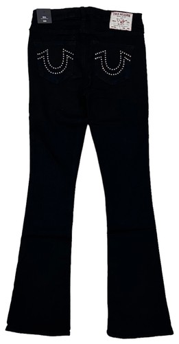 True Religion Women's Becca Crystal Studs Bootcut Stretch Jeans in Black Rinse - Picture 8 of 9