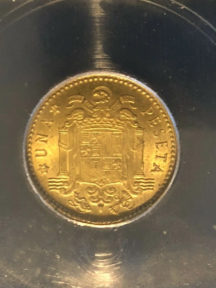 Spain 1 Peseta 1947 (54) MS65 ICG Aluminum-Bronze Coin KM #775 - Image 3 of 4